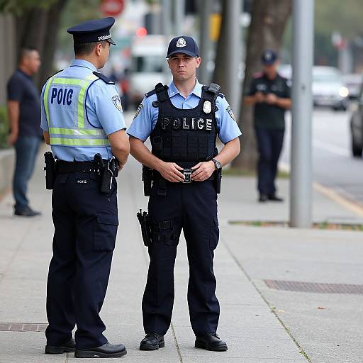 Man in Police Uniform on Sidewalk