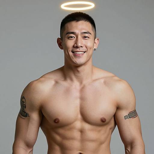 Realistic Muscular Asian Man with Halo