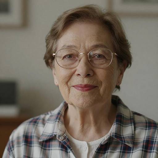 Elderly Woman with Glasses and Plaid Shirt