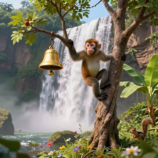 Photorealistic Jungle Waterfall Scene