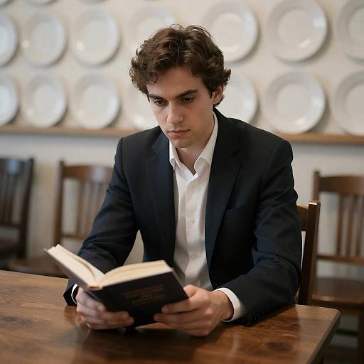 Serious Man in Dark Suit with Book