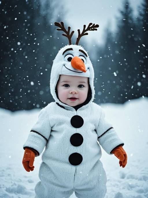 Baby in Olaf Snowman Costume in Snow