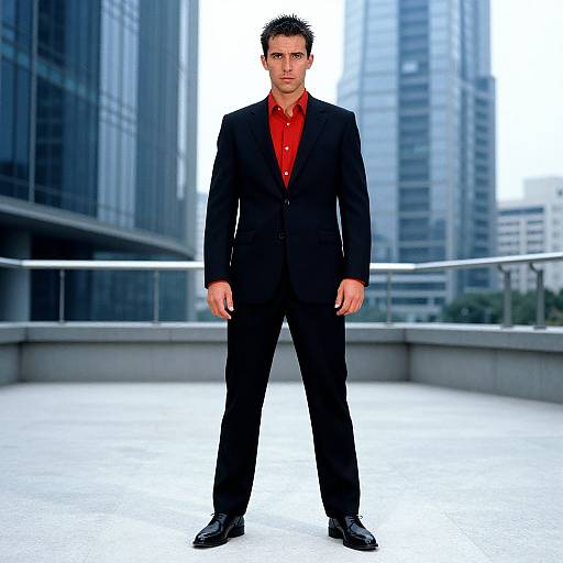 Confident Man in Red Shirt and Suit