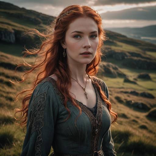 Red-haired Woman in Celtic Dress Outdoors