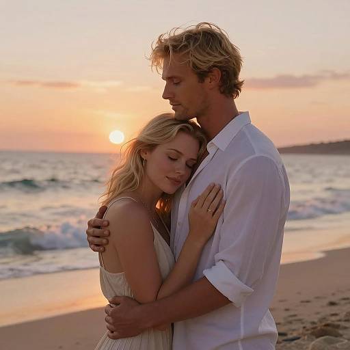 Couple Embracing at Sunset Beach