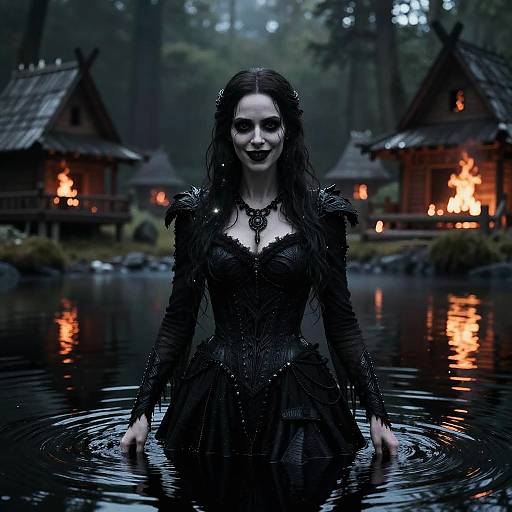 Gothic Horror Woman in Black Lake
