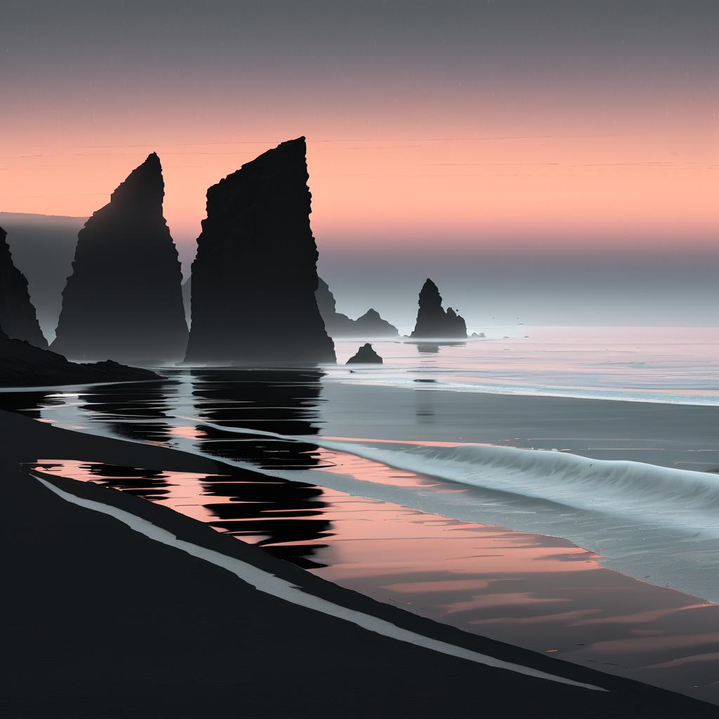 Misty Twilight Sea Stacks with Rain