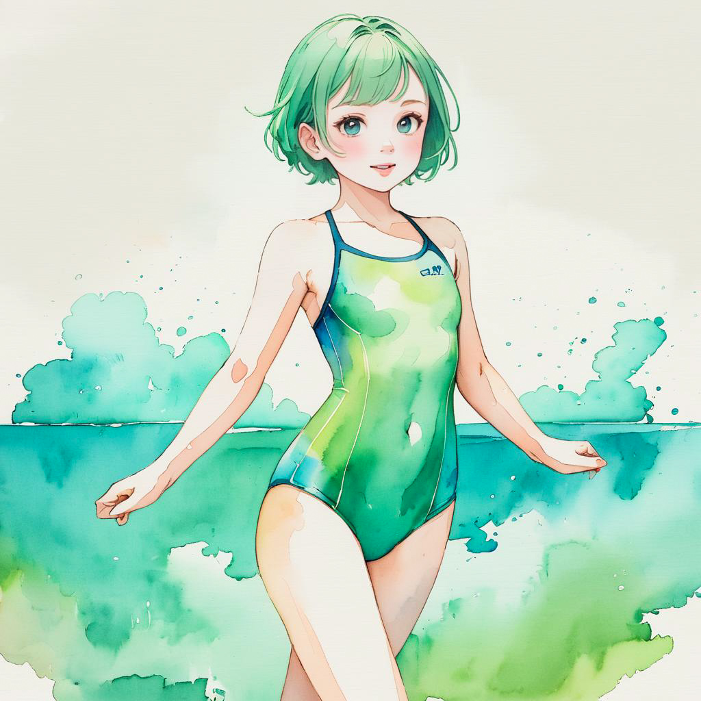 Whimsical Swimmer in Watercolor Style