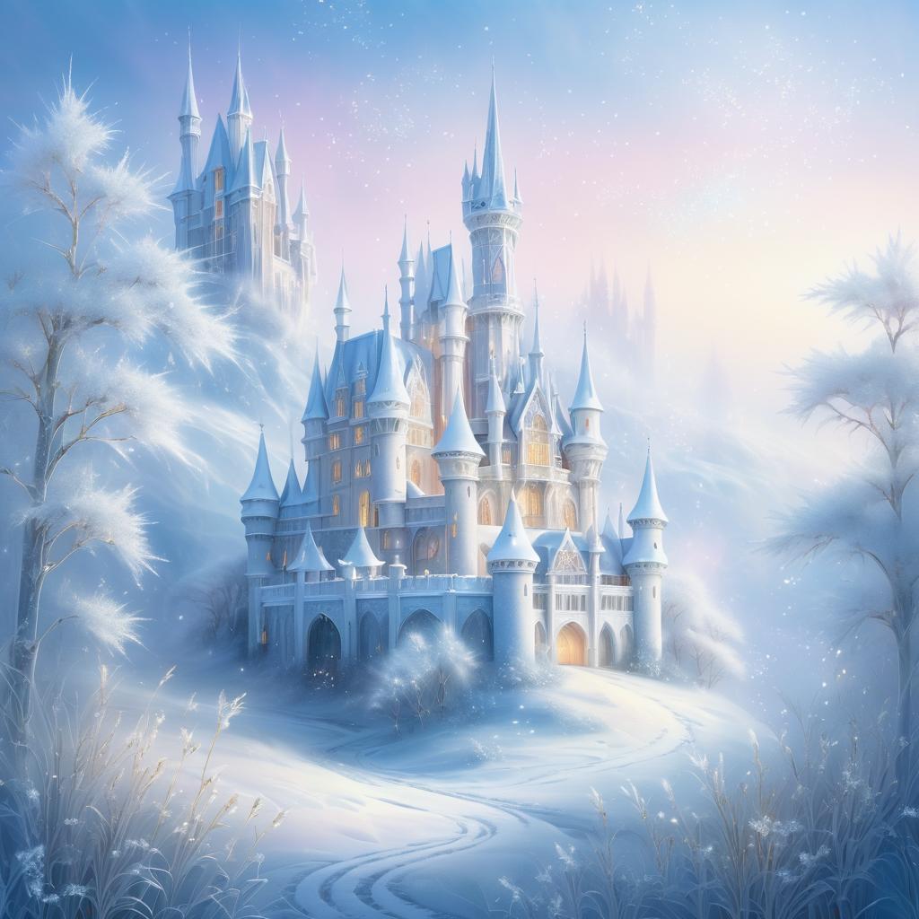 Majestic Fantasy Castle in Snowy Landscape