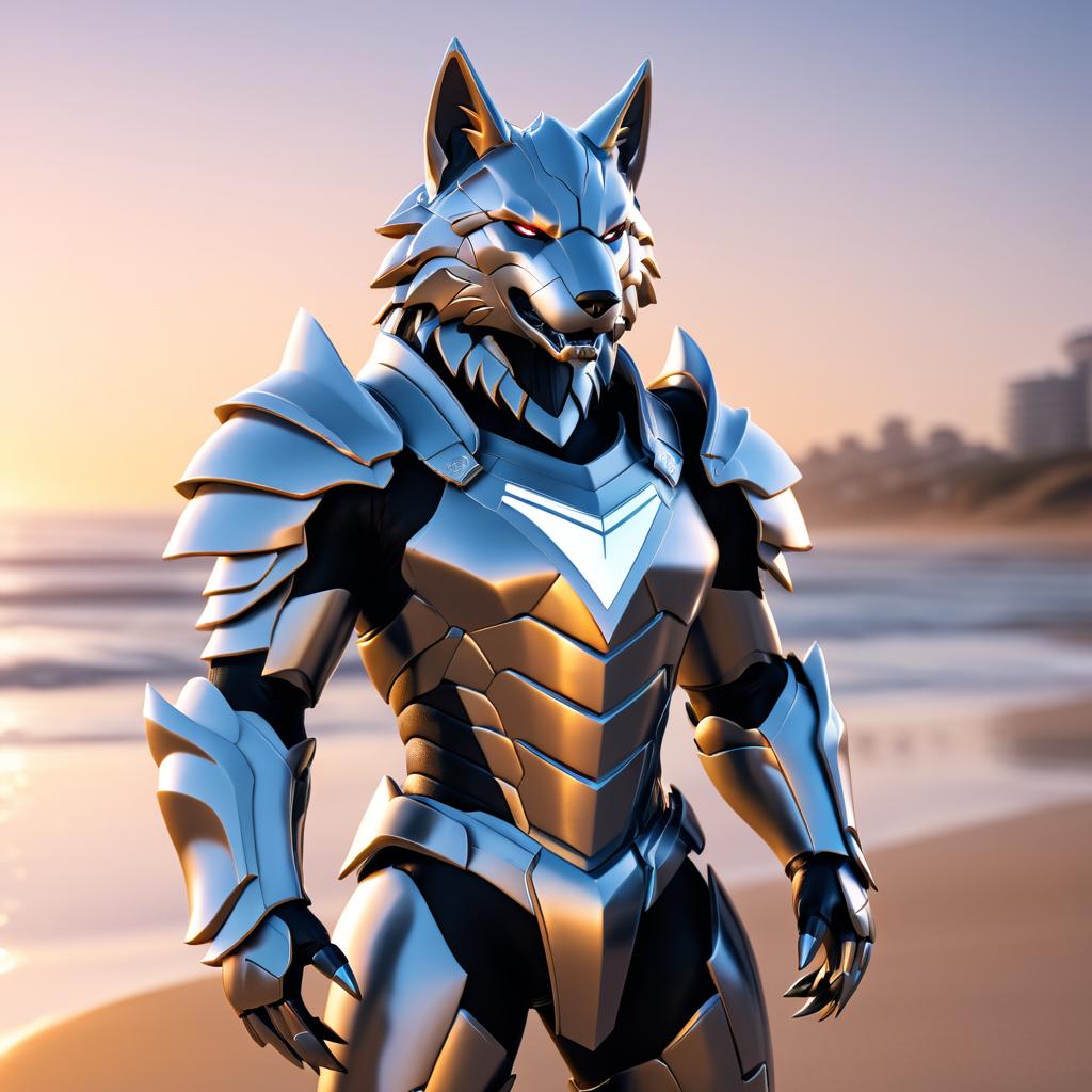 Cinematic Humanoid Wolf at Sunset