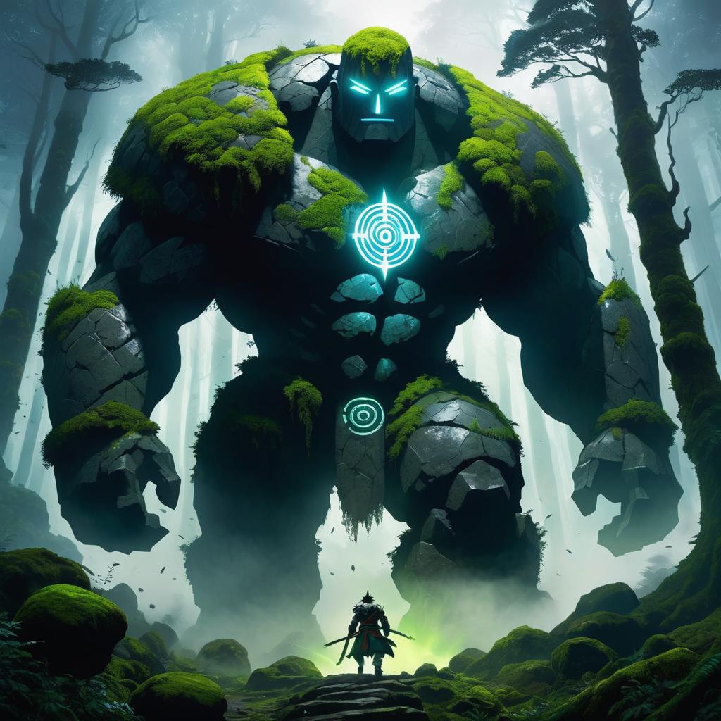 Colossal Golem in Enchanted Forest