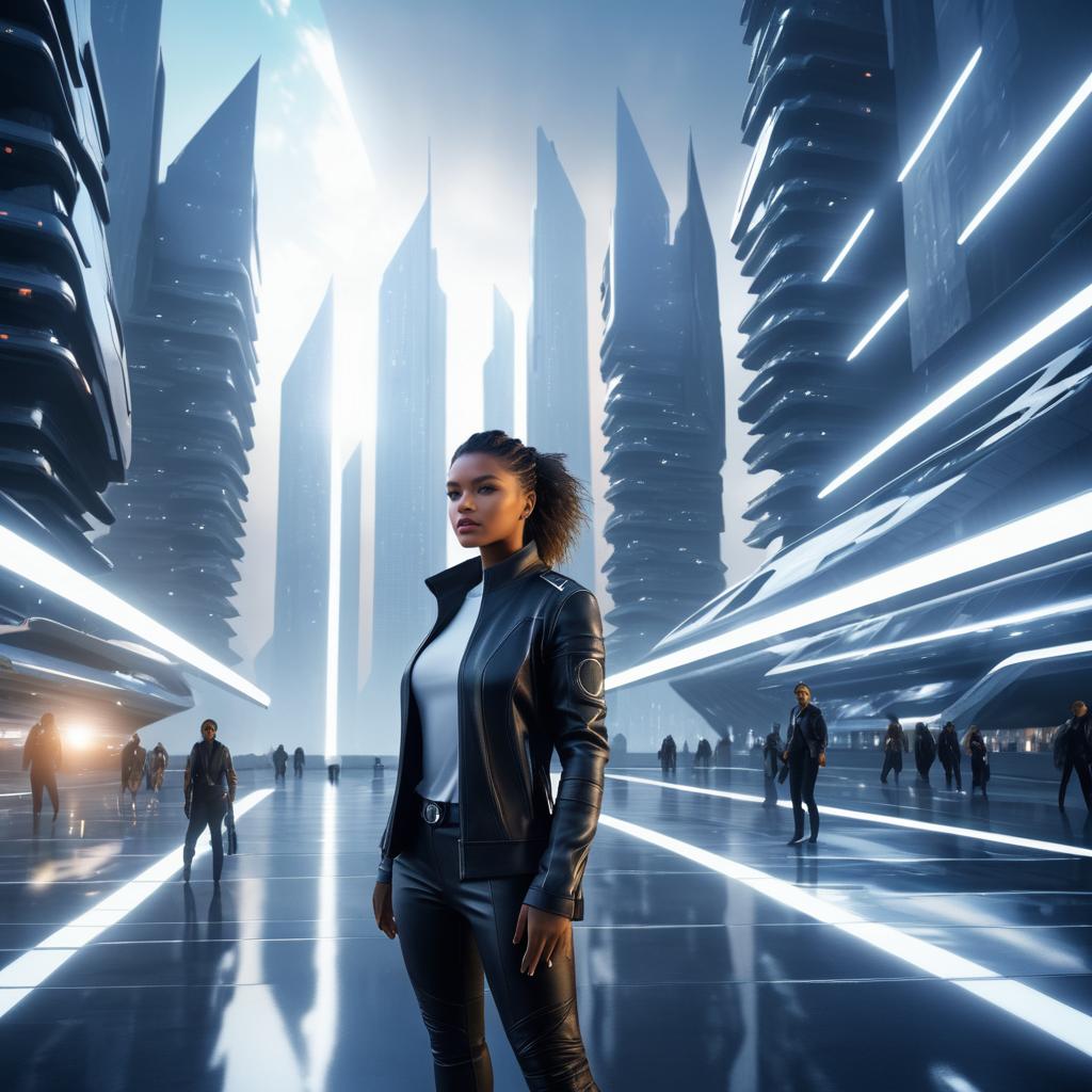 Futuristic Woman in Urban Landscape