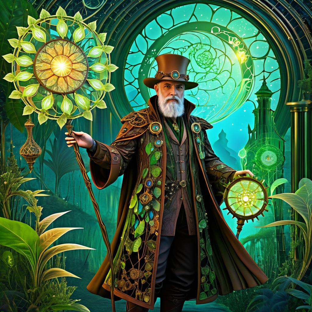 Curious Botanist in Steampunk Surrealism