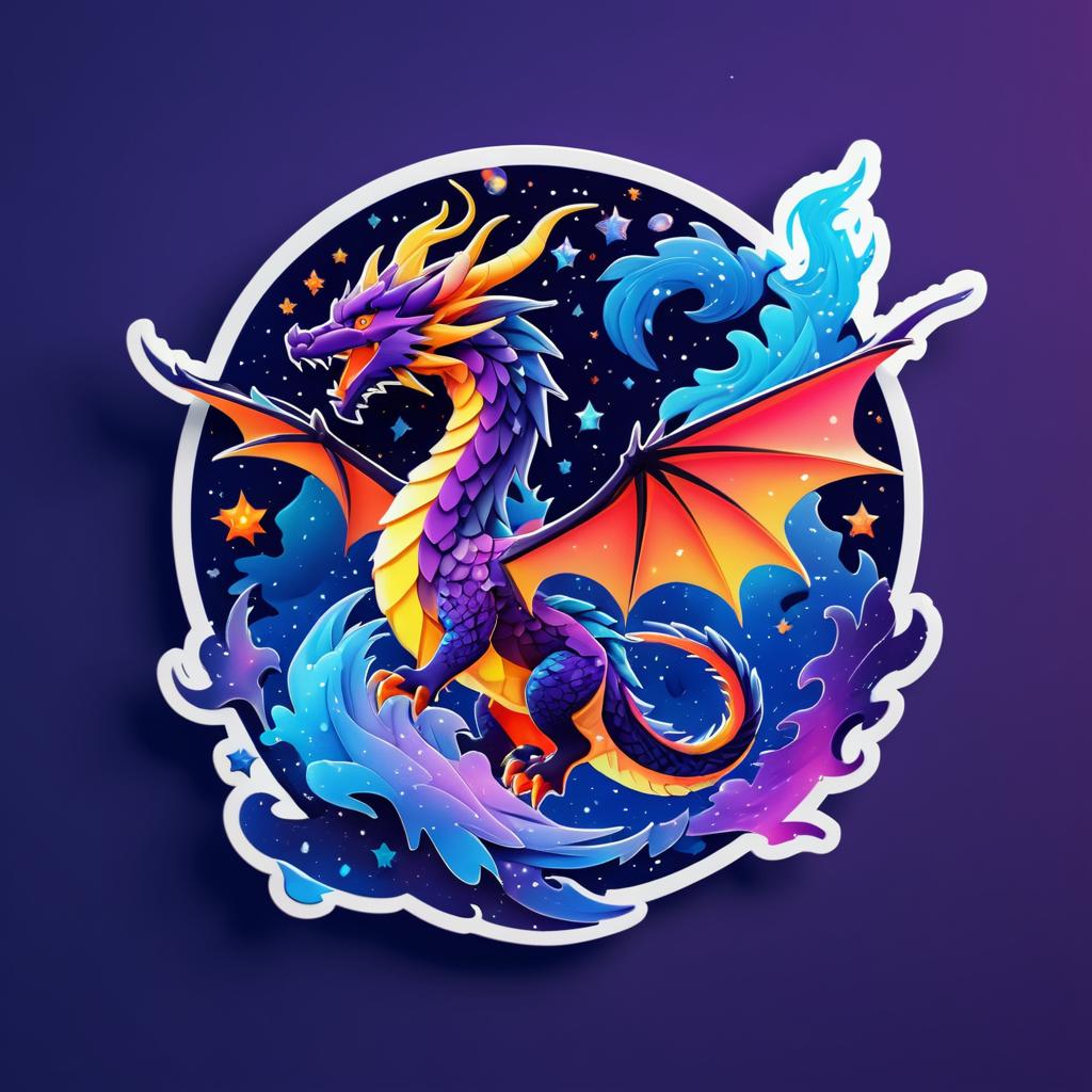 Vibrant Dragon Sticker in Night Sky