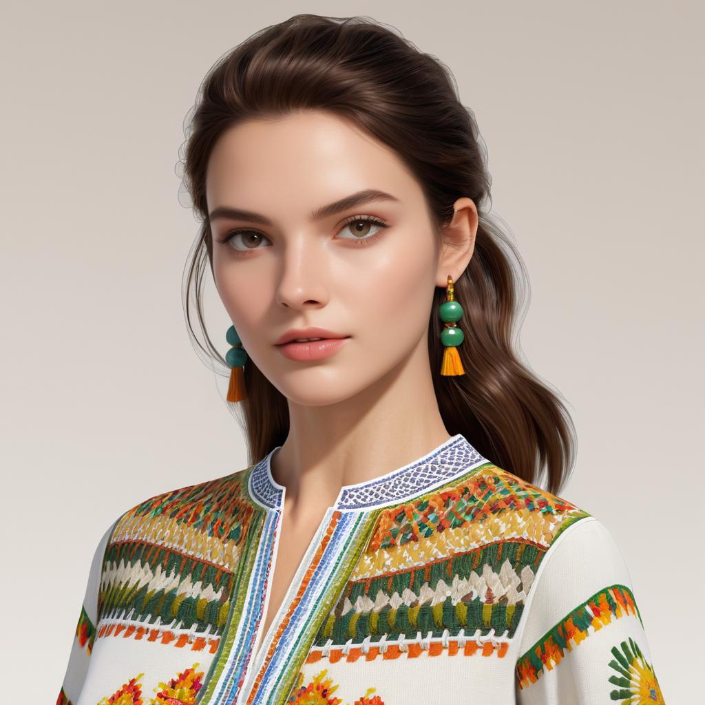 Realistic Portrait of Zara in Woven Tunic