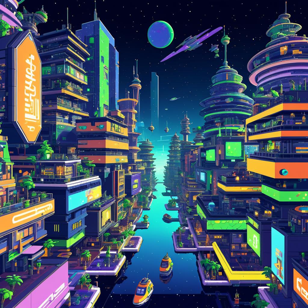 Vibrant 2D Port Town in Space