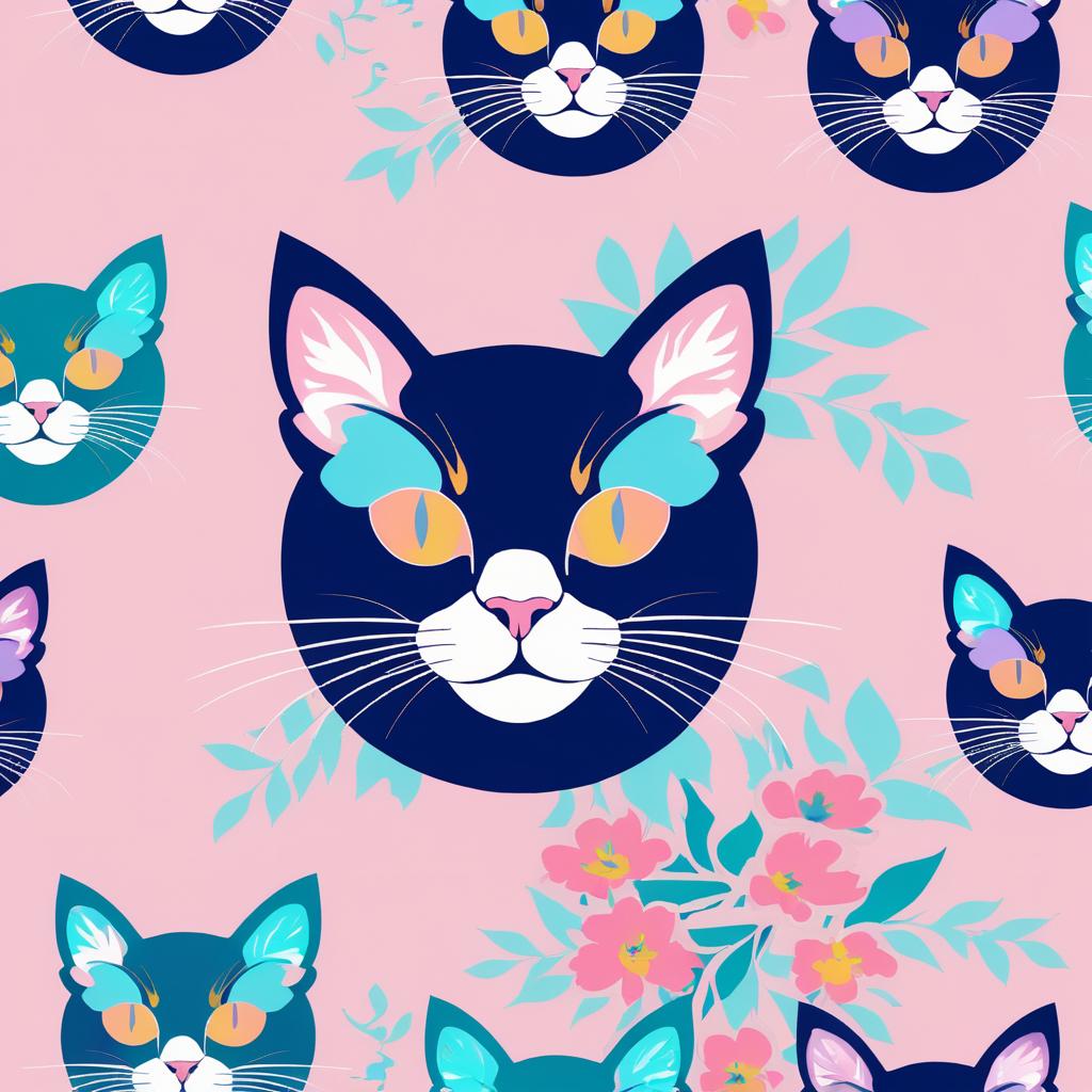 Pop Art Cat with Floral Motifs