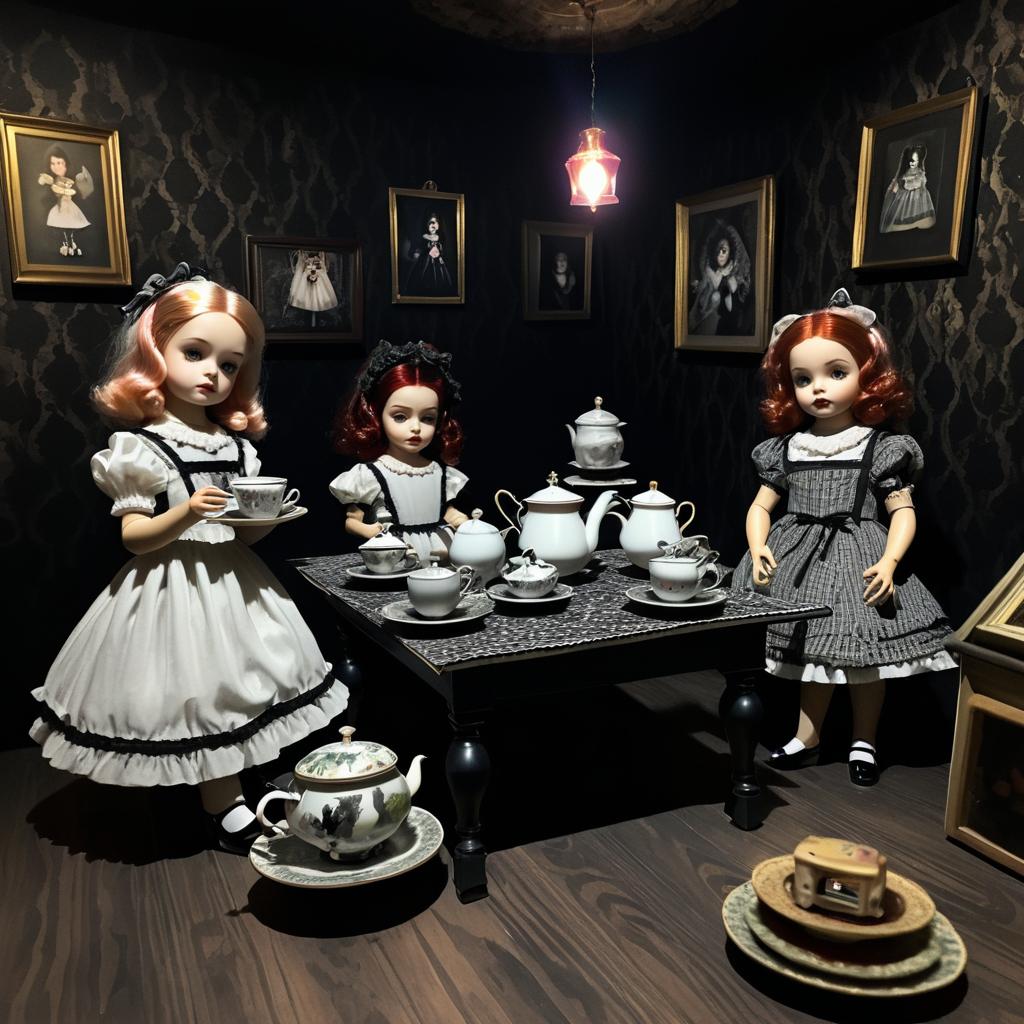 Haunted Doll Tea Party in a Creepy Attic