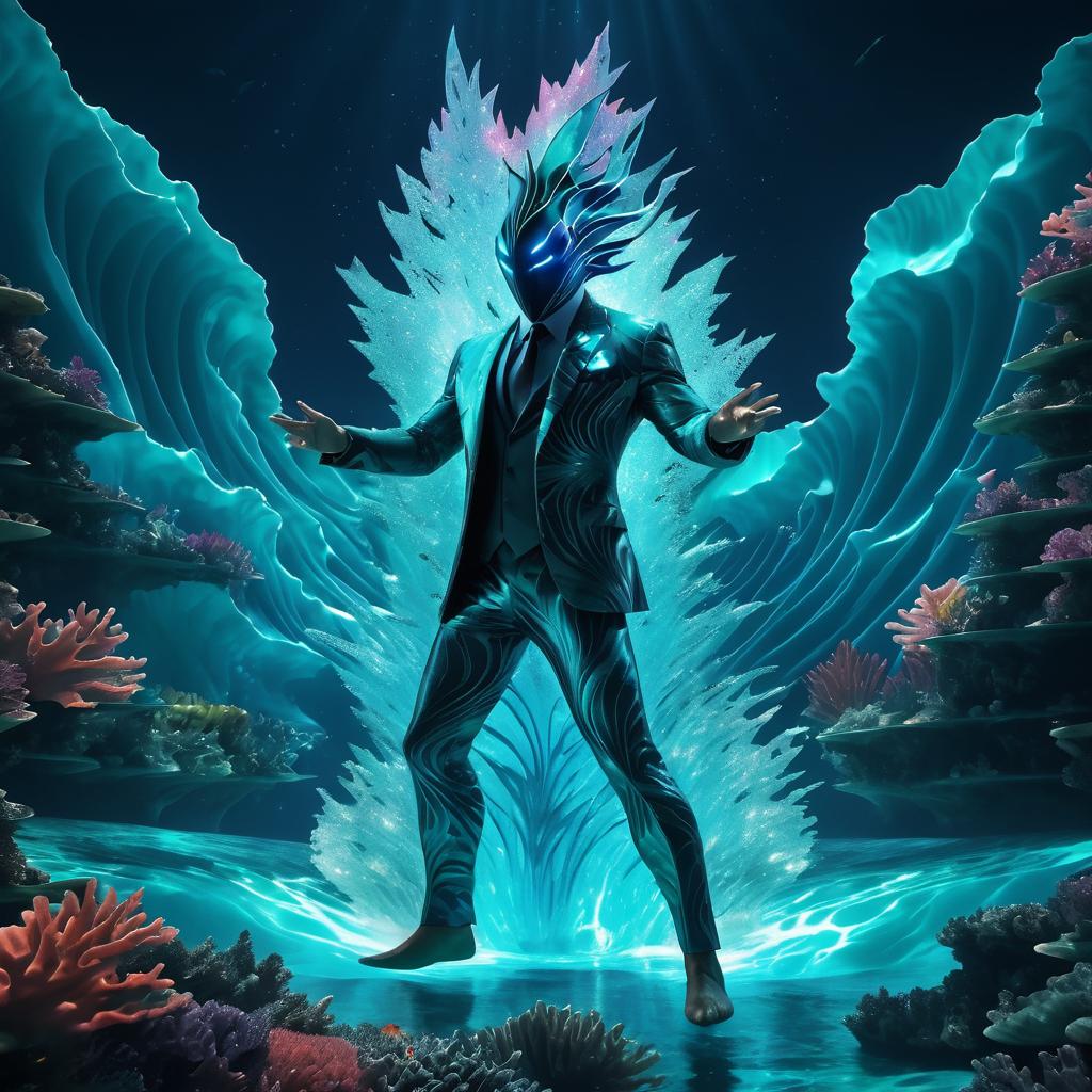 Menacing Shark Suit on Coral Reef