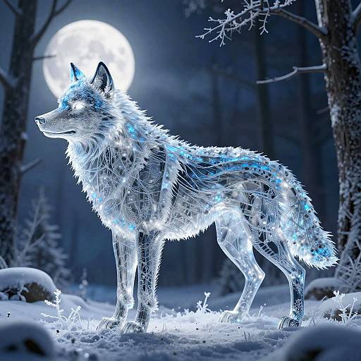 3D Phantom Wolf in Moonlit Snowy Forest