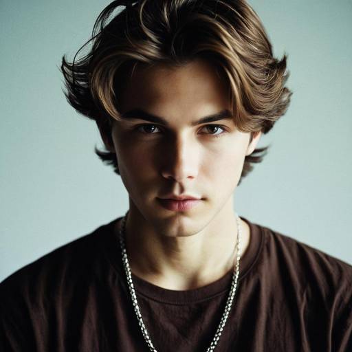 Portrait of Young Man with Brown Hair and Necklace