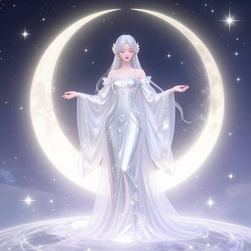Anime Moon Goddess on Lunar Surface