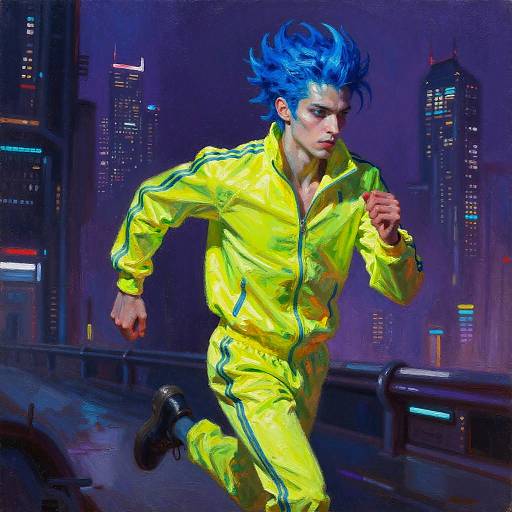 Technomancer Running in Neon Cyberpunk City