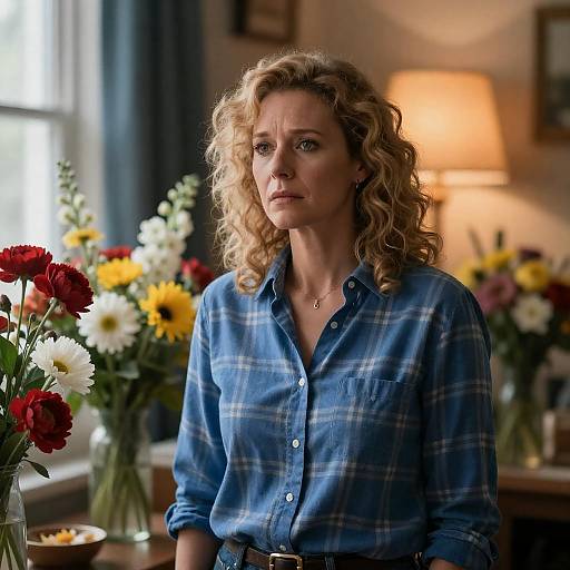 Middle-Aged Woman Among Vibrant Flowers