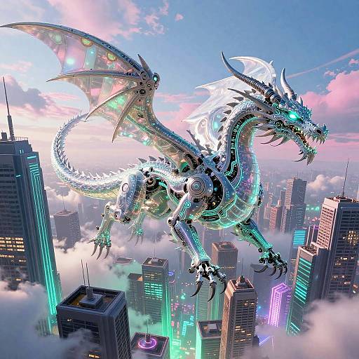 Cybernetic Dragon Over Neon Metropolis