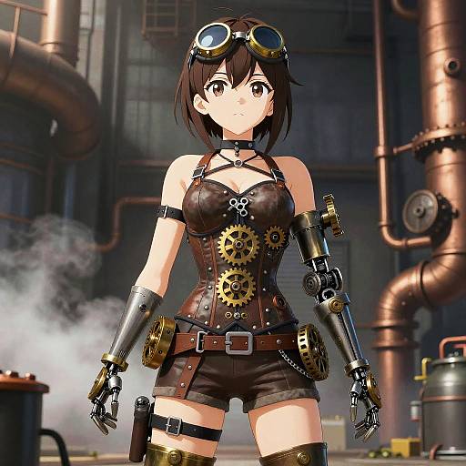 Steampunk Anime Girl with Mechanical Arm