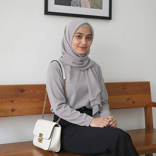 Young Woman in Gray Hijab Sitting