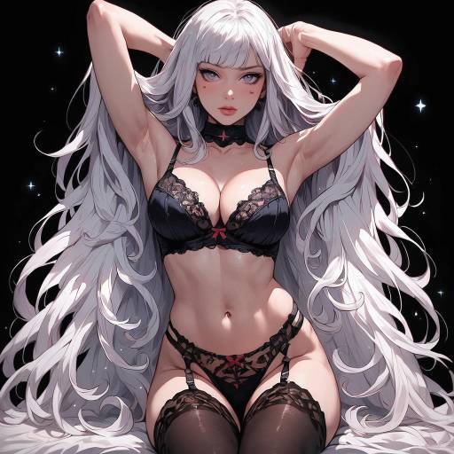 Anime Woman in Black Lingerie