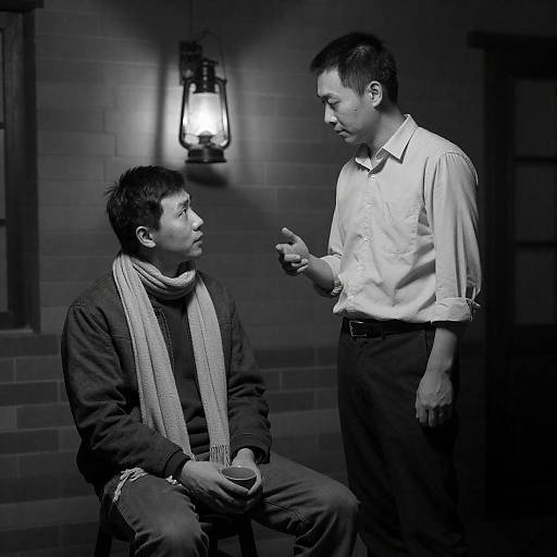 Dimly Lit Black-and-White Room Conversation