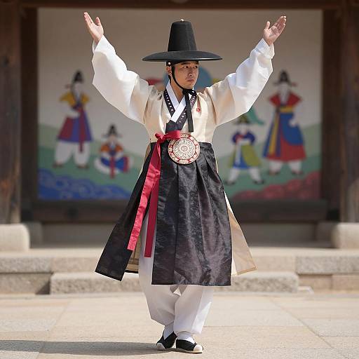 Man in Traditional Korean Hanbok Dancing