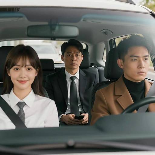 Three Asian Adults Riding in a Car