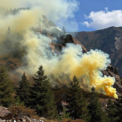 Mountain Landscape with Yellow Smoke