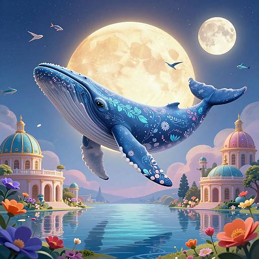 Surreal Blue Whale Fantasy Scene