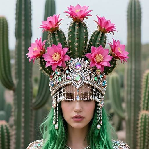 Regal Cactus Headdress Portrait