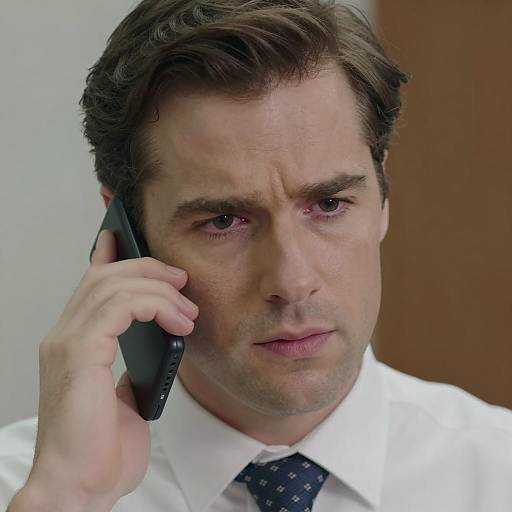 Serious Man on Call: Close-Up Portrait