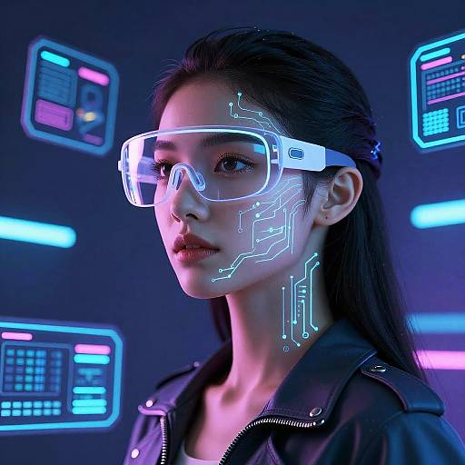 Futuristic Woman with Augmented Reality Glasses