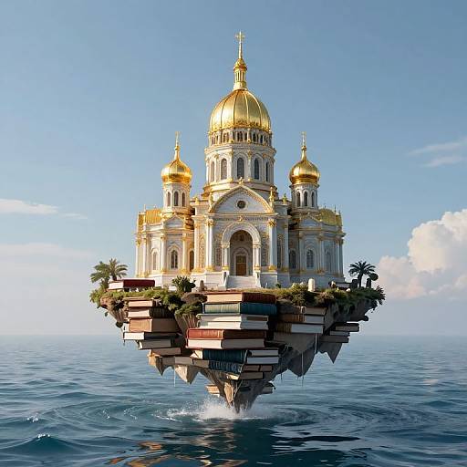 Levitating Cathedral on Floating Books