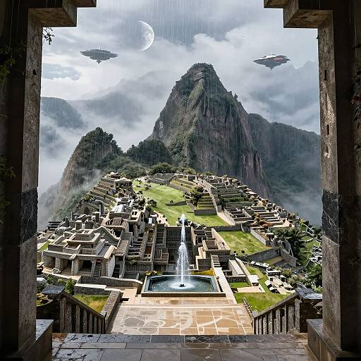 Futuristic Ancient City in Mist