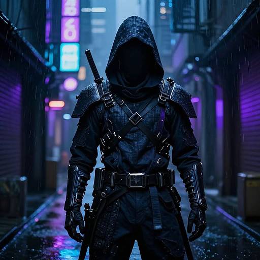 Mysterious Cyberpunk Assassin in Neon Alley