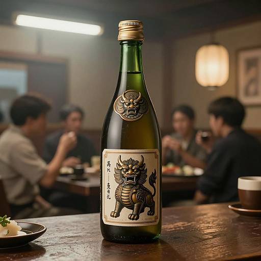 Vintage Sake Bottle in Neon Glow