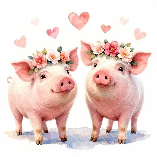 Adorable Pigs with Floral Crowns