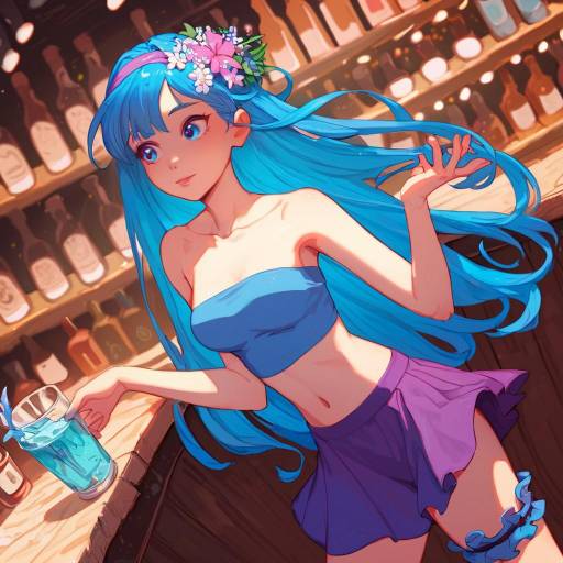 Blue-Haired Girl in a Bar Setting