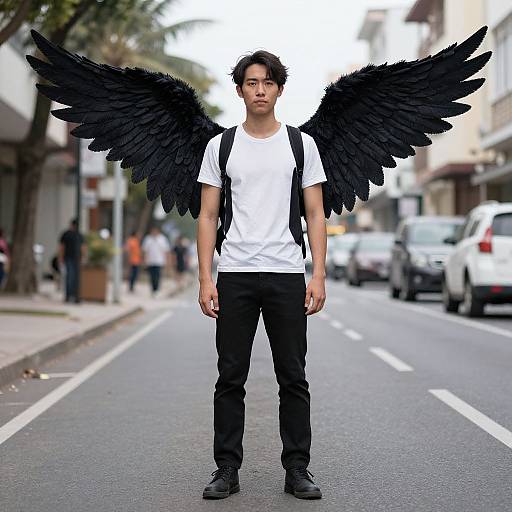 Man Wearing Winged Headpiece Costume