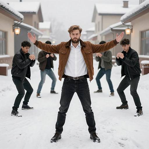 Dramatic Snowy Street Showdown Scene