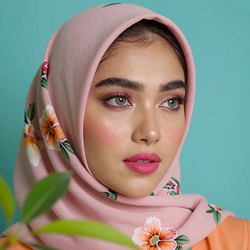 Portrait of Woman in Pink Floral Headscarf