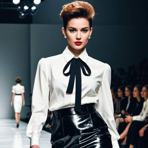 Fashion Model with Short Blowout Hairstyle on Runway